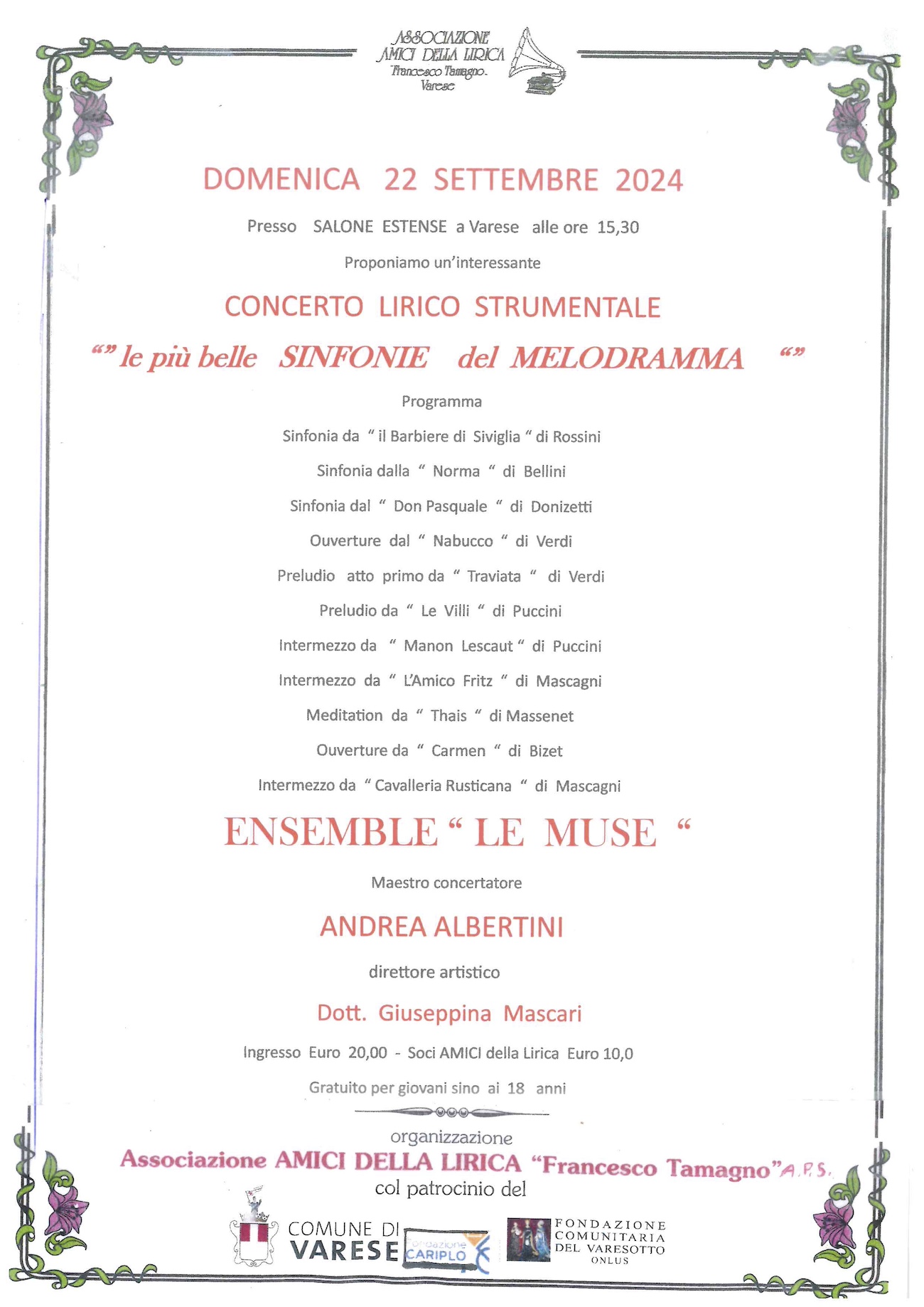 Varese - Concerto Sinfonie d'Opera - 22 settembre 2024 -M Andrea Albertini